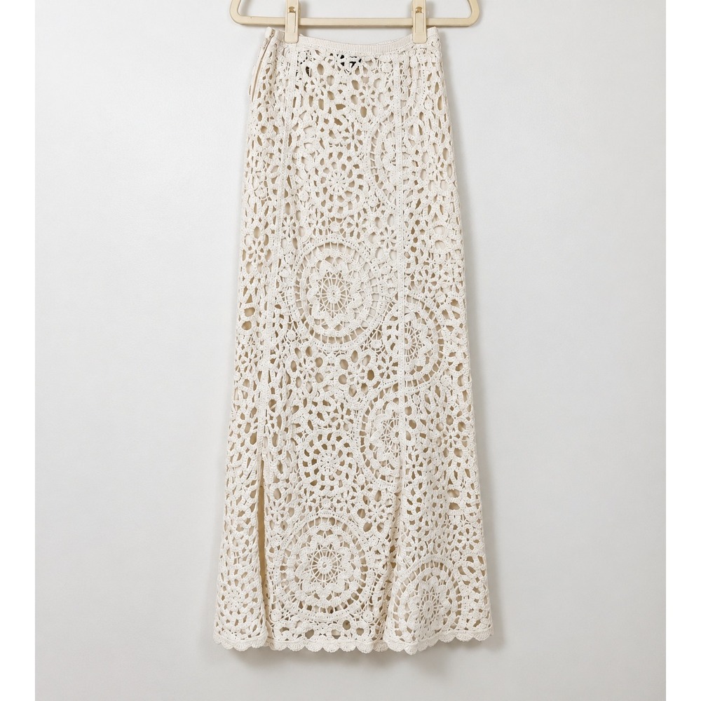 & Other Stories Cream Crochet Maxi Skirt XS Boho Romantic Wool Cotton Blend
